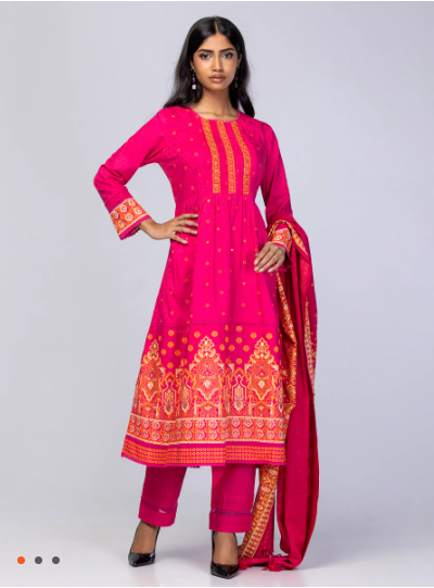 Fuchsia Printed Jamawar Theme Shalwar Kameez Shalwar Kameez